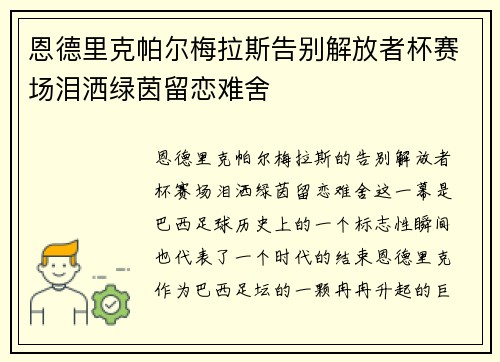 恩德里克帕尔梅拉斯告别解放者杯赛场泪洒绿茵留恋难舍